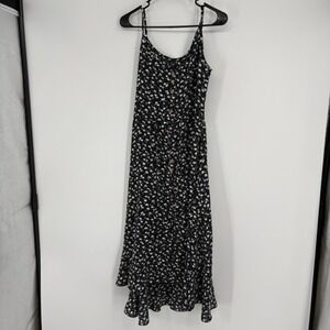 Brovave Floral Midi Dress Sz Small Black White Daisy Button Front High Low